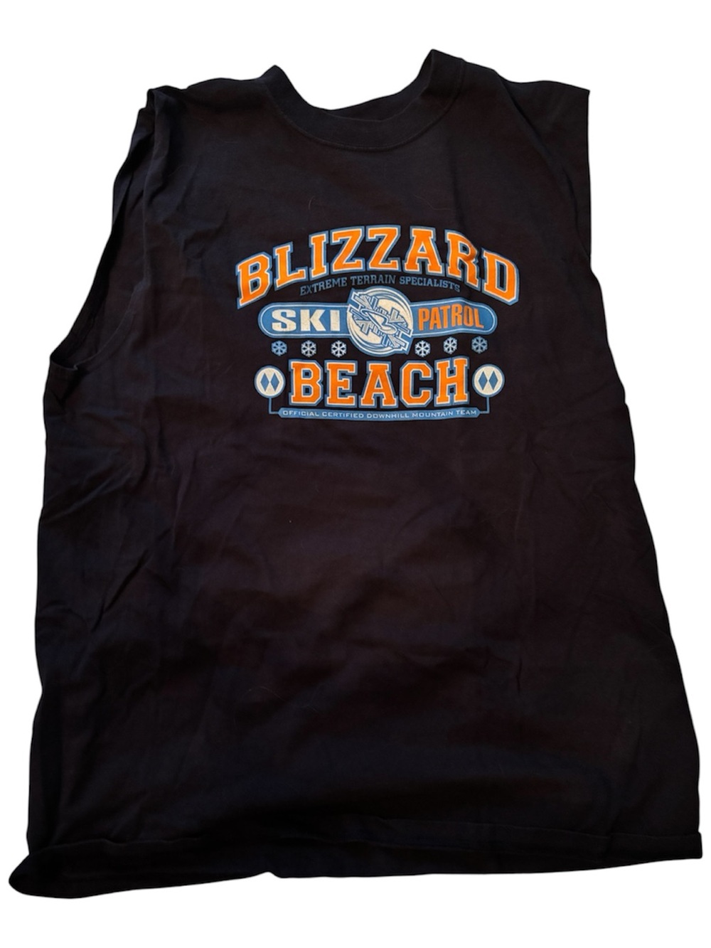 Disney Navy Blue Sleeveless Tank with Orange & Light Blue Blizzard Beach Print